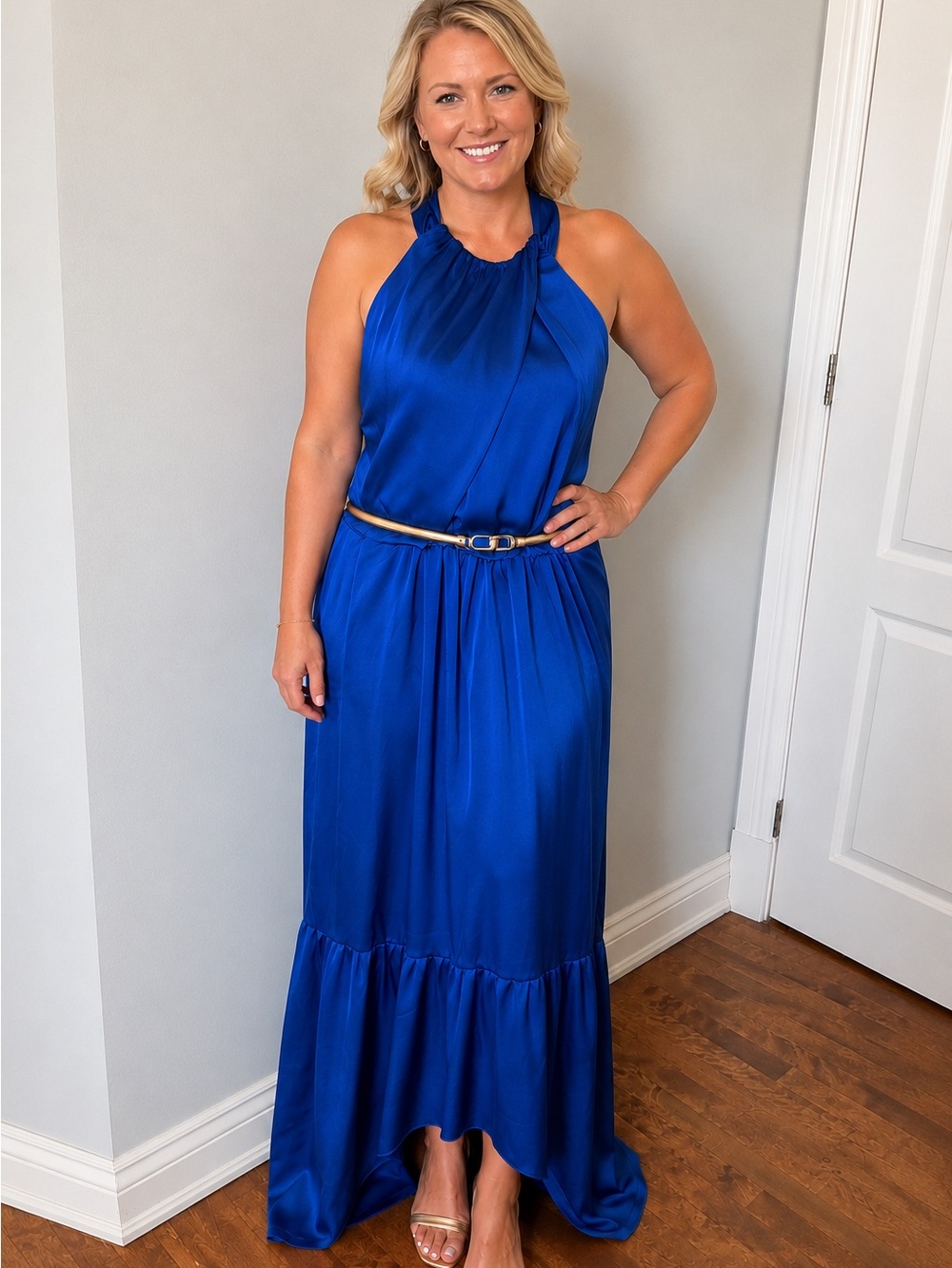 NWT Maggy London Cobalt Blue Halter Maxi Dress